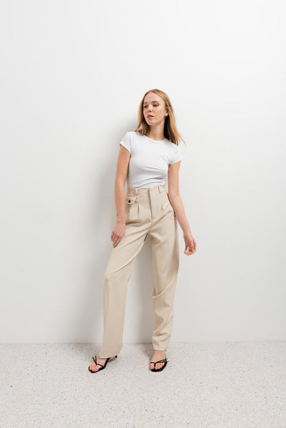 Beige Pantalon With Side Pocket: Tall