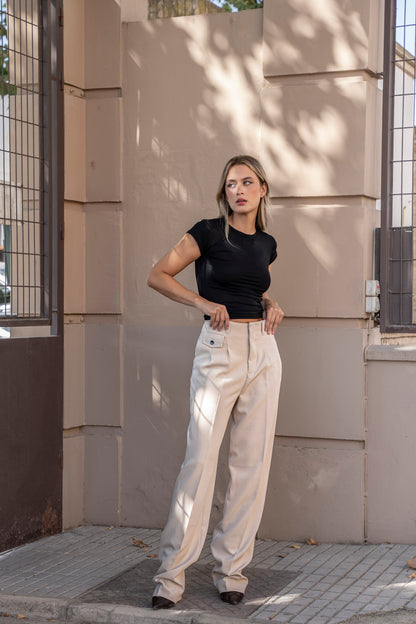 Beige Pantalon With Side Pocket: Tall