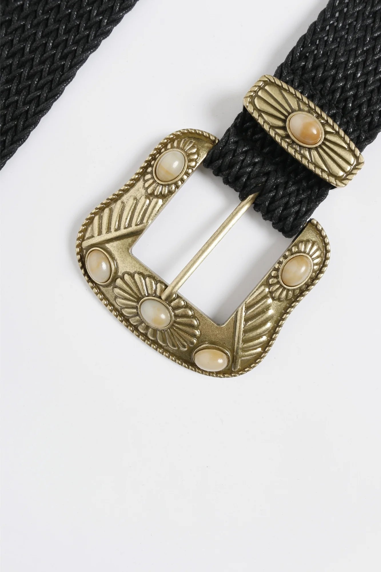 Gold Buckle Braided Belt Black