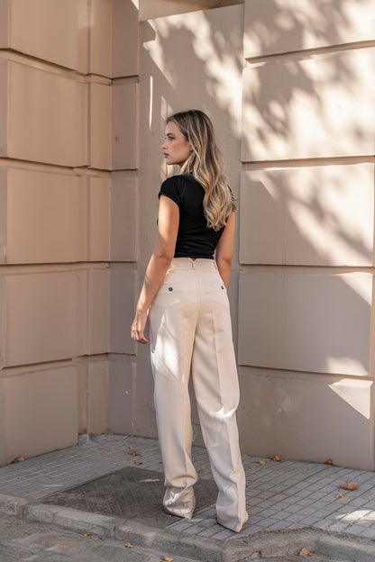 Beige Pantalon With Side Pocket: Tall