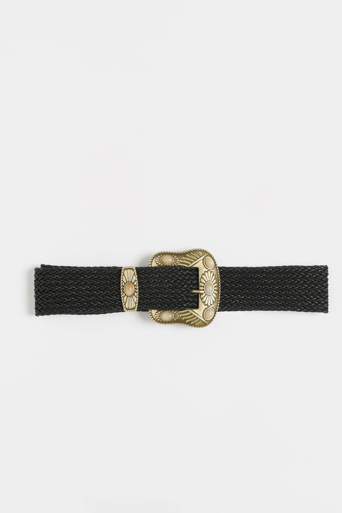 Gold Buckle Braided Belt Black