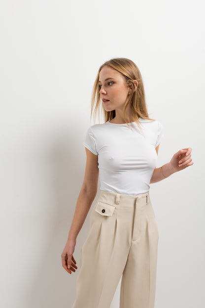 Beige Pantalon With Side Pocket: Tall